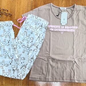 Cider Brown and White Pajama Set